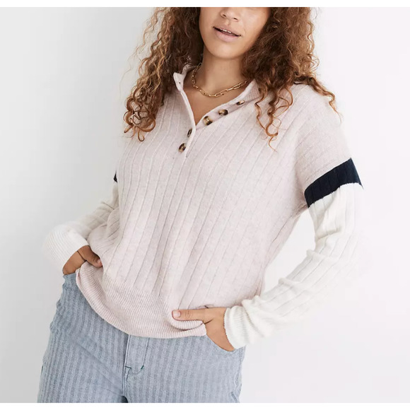 NWT Madewell Striped Bowden Henley Sweater in Coziest Yarn size XS - Picture 2 of 5